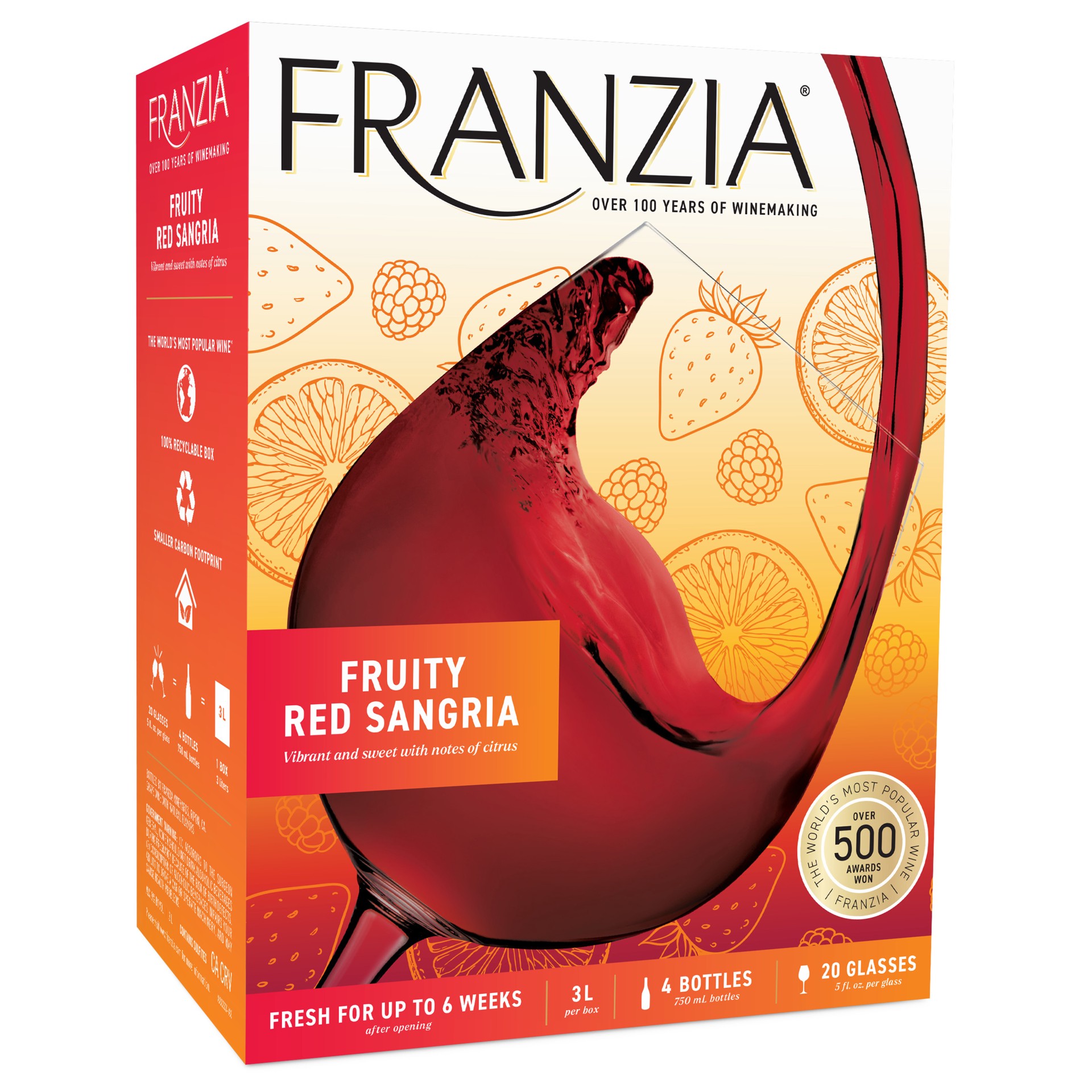slide 1 of 4, Franzia Red Sangria, Red Wine, 3L, 3 liter