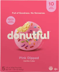 Donutful Pink Dipped Vanilla Cake Donuts Mini 5 - 1.41 oz Pouches