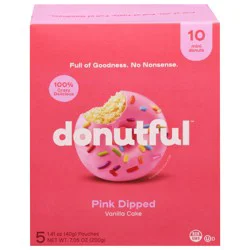 Donutful Pink Dipped Vanilla Cake Donuts Mini - 5 x 1.41 oz Pouches