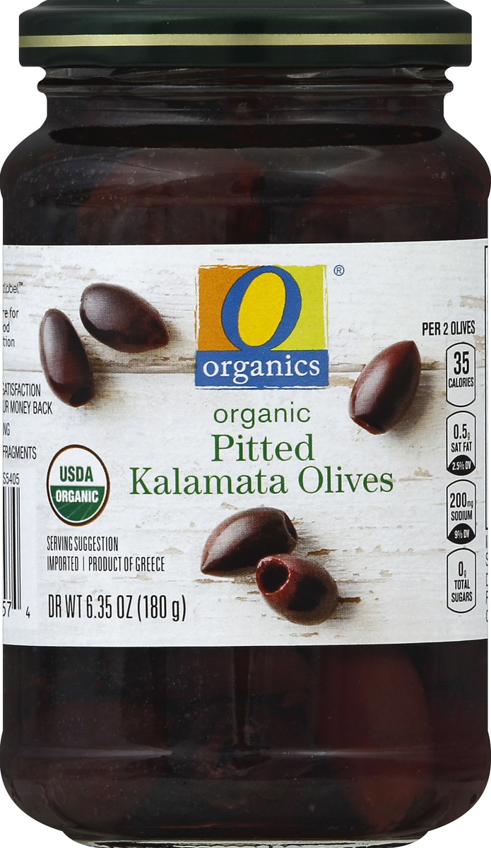 slide 2 of 2, O Organics Olives, Kalamata, Organic, Pitted, 