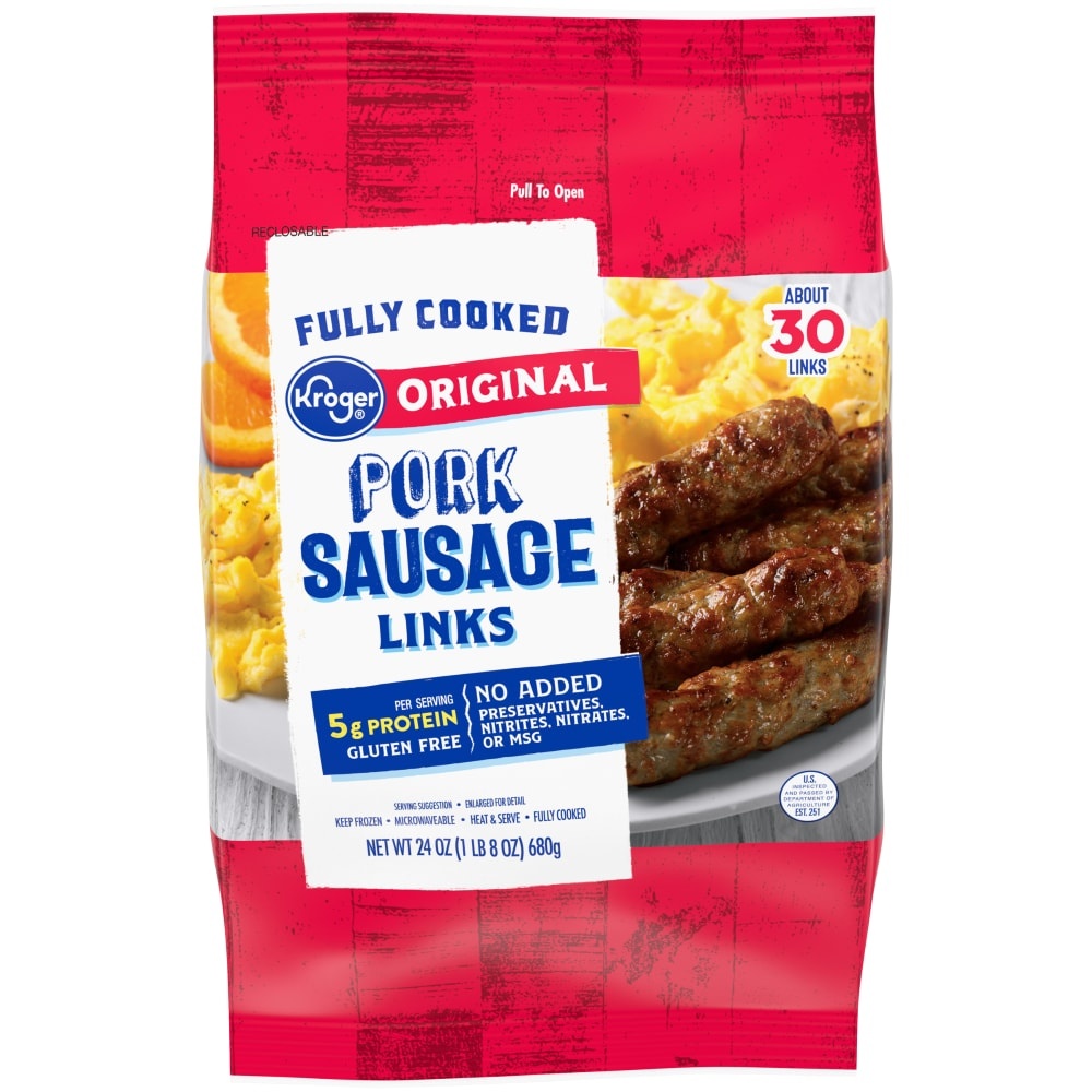 slide 1 of 1, Kroger Fully Cooked Original Pork Sausage Links, 24 oz