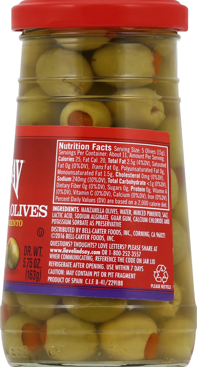 Lindsay Spanish Manzanilla Pimiento Stuffed Olives 5.75 oz Shipt