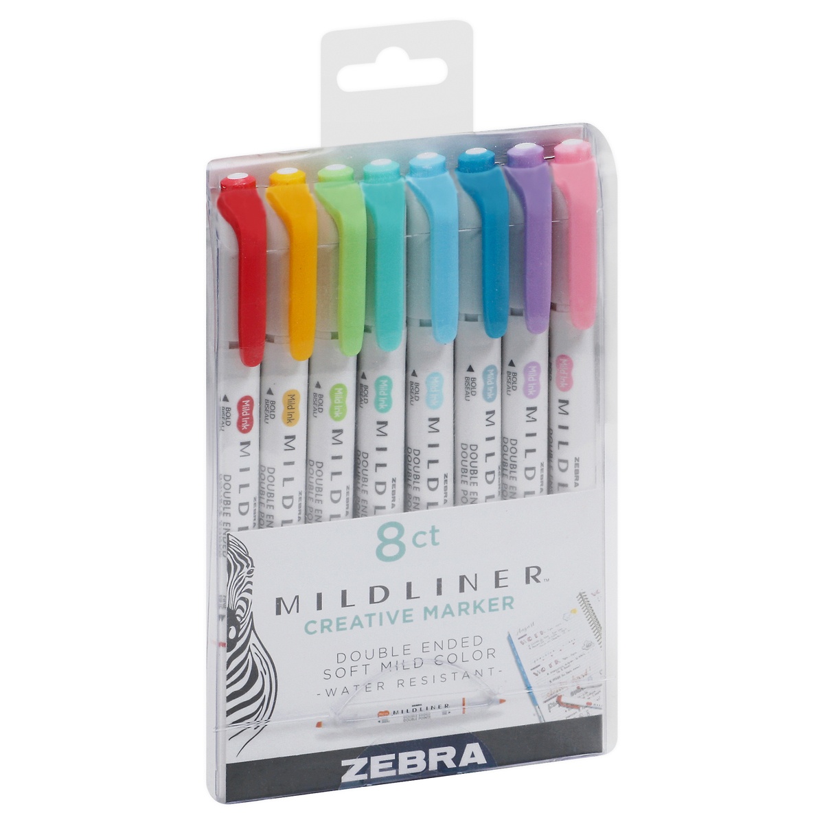 slide 2 of 9, Zebra Mildliner Soft Mild Color Double Ended Creative Marker 8 ea, 8 ct