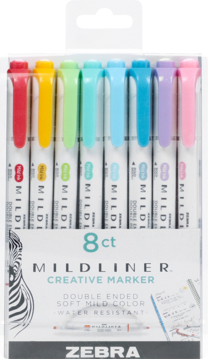 slide 3 of 9, Zebra Mildliner Soft Mild Color Double Ended Creative Marker 8 ea, 8 ct