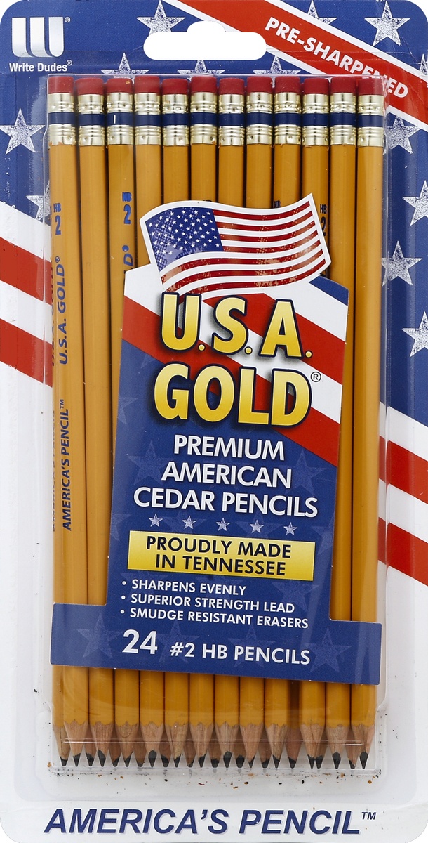 slide 2 of 2, Write Dudes #2 HB Pencils 2mm Pre-sharpened Premium American Wood Yellow - U.S.A. Gold, 24 ct