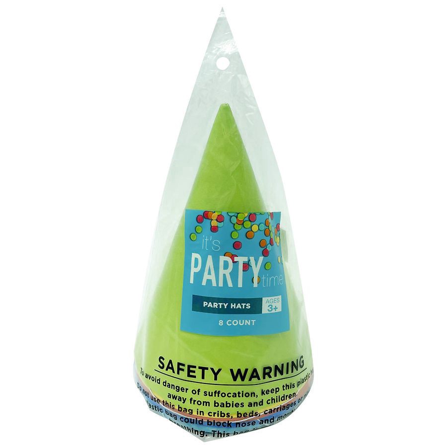 slide 1 of 1, It's Party Time Party Hats, 8 ct