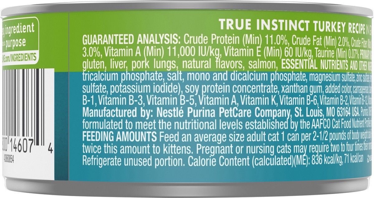 slide 7 of 7, ONE Purina ONE Natural, High Protein Cat Food, True Instinct Turkey Recipe in Gravy, 3 oz