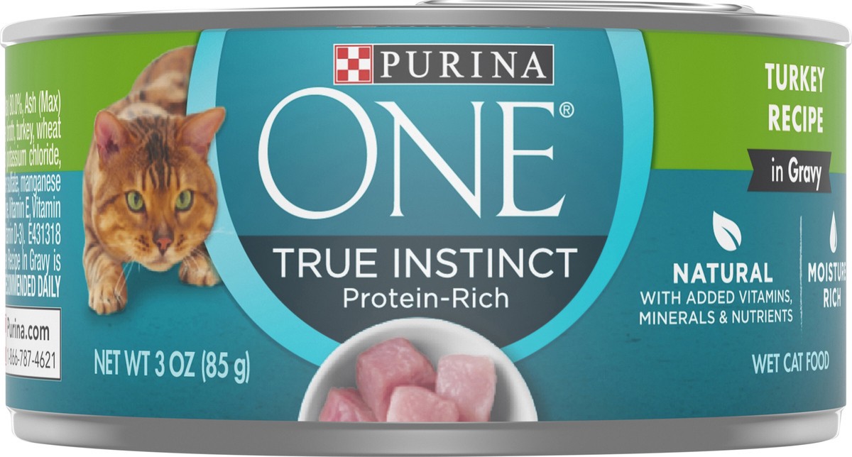 slide 4 of 7, ONE Purina ONE Natural, High Protein Cat Food, True Instinct Turkey Recipe in Gravy, 3 oz