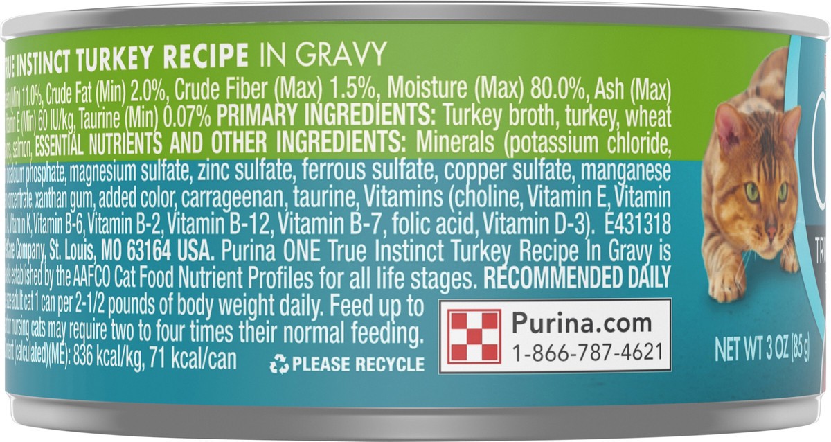 slide 3 of 7, ONE Purina ONE Natural, High Protein Cat Food, True Instinct Turkey Recipe in Gravy, 3 oz