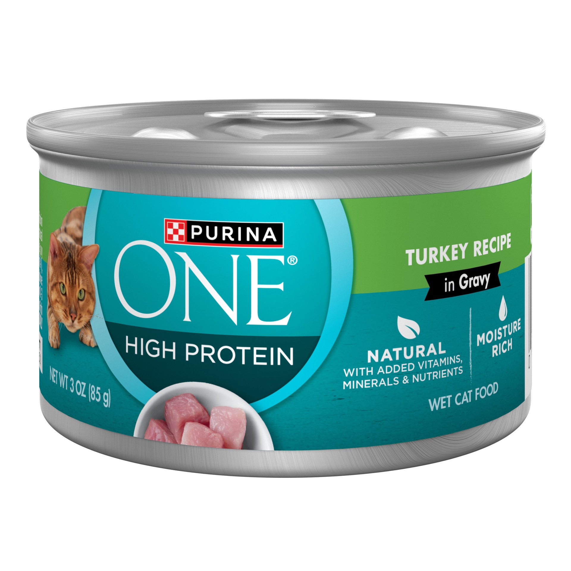 slide 1 of 7, ONE Purina ONE Natural, High Protein Cat Food, Turkey Recipe in Gravy, 3 oz