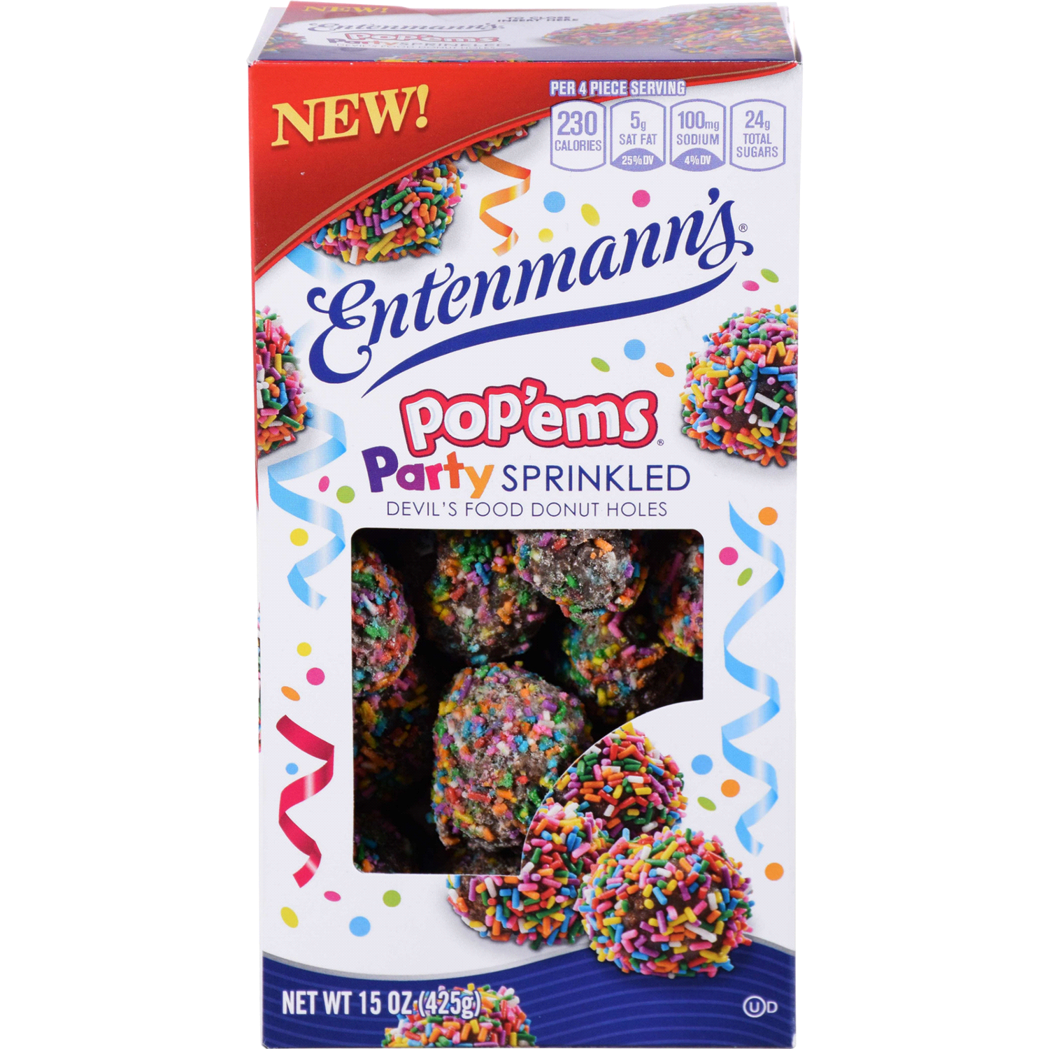 slide 1 of 2, Entenmann's Pop'ems Party Sprinkled Devil's Food Donut Holes 15 oz, 15 oz