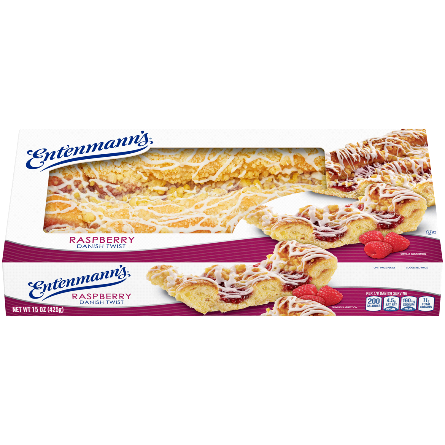 slide 1 of 3, Entenmann's Shelf-Stable Raspberry Danish Twist, 15 oz, 15 oz