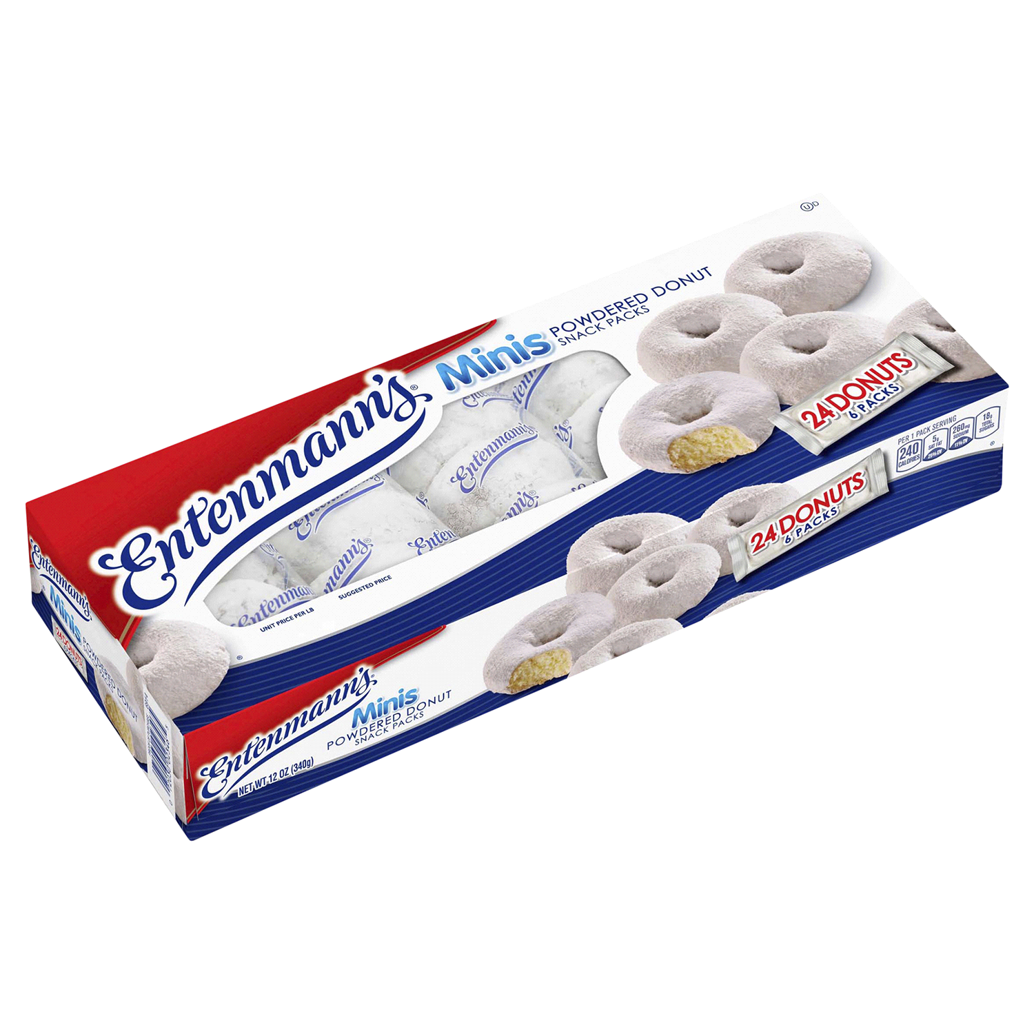 slide 2 of 5, Entenmann's Powdered Sugar Mini Donuts, 6 packs, 12 oz, 6 ct
