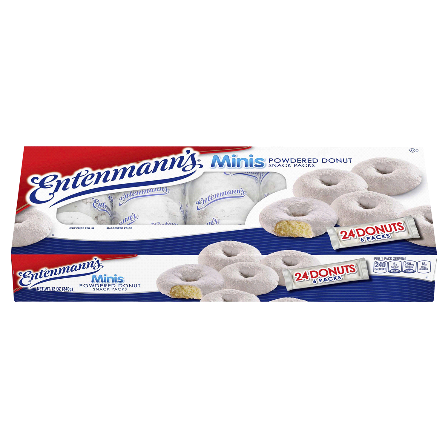 slide 1 of 5, Entenmann's Powdered Sugar Mini Donuts, 6 packs, 12 oz, 6 ct