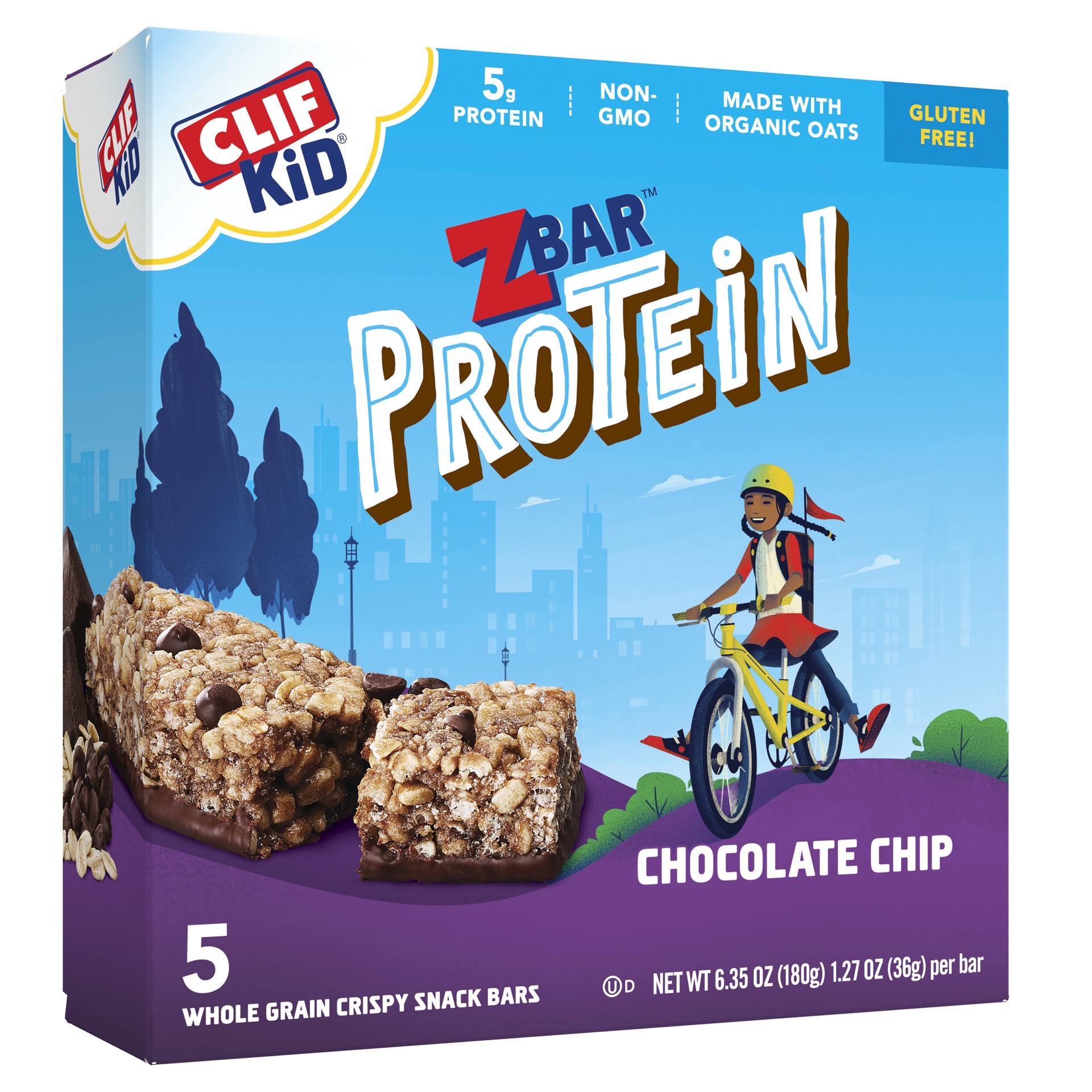 slide 1 of 9, Zbar Protein - Chocolate Chip - Crispy Whole Grain Snack Bars - Made with Organic Oats - Non-GMO - 5g Protein - 1.27 oz. (5 Pack), 6.35 oz