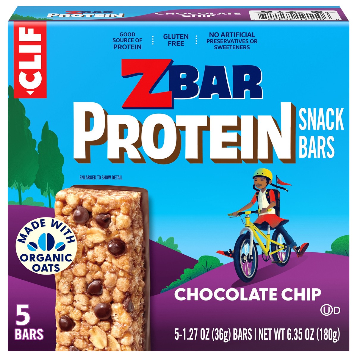 slide 1 of 9, Zbar Protein - Chocolate Chip - Crispy Snack Bars - Made with Organic Oats - Non-GMO - 5g Protein - Gluten Free Protein Bars (5 Pack), 5 ct