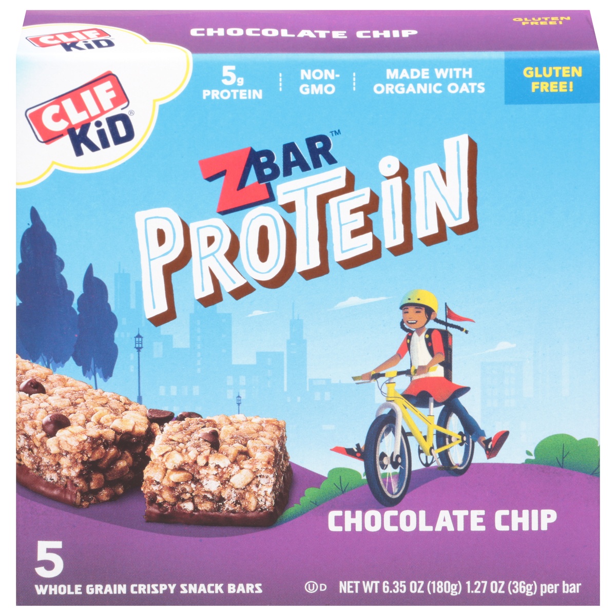 slide 1 of 9, CLIF Kid Zbar Chocolate Chip Protein Snack Bars, 5 ct; 1.27 oz