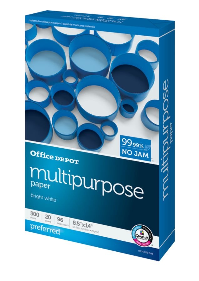 slide 2 of 3, Office Depot Multi-Use Paper, Legal Size, White, 500 ct; 8 1/2 in x 14 in; 20 lb