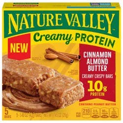 Nature Valley Creamy Protein Bars, Cinnamon Almond Butter, 10g Protein Snacks, 5 Bars, 7.45 oz