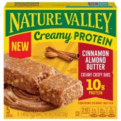Nature Valley Creamy Protein Bars, Cinnamon Almond Butter, 10g Protein Snacks, 5 Bars, 7.45 oz