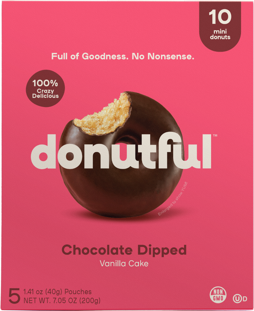 slide 1 of 1, Donutful™ Chocolate Dipped Vanilla Cake Mini Donuts, 10 ct / 7.05 oz