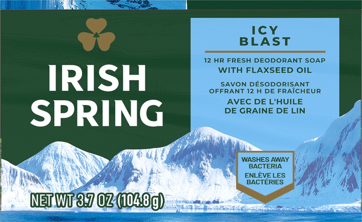 slide 4 of 7, Irish Spring Icy Blast Deodorant Bar Soap for Men, Feel Fresh All Day, 3.7 Oz., 3 Pk., 3 ct