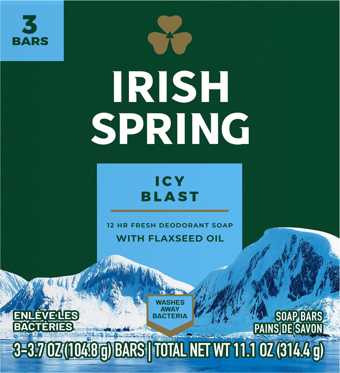 slide 7 of 7, Irish Spring Icy Blast Deodorant Bar Soap for Men, Feel Fresh All Day, 3.7 Oz., 3 Pk., 3 ct