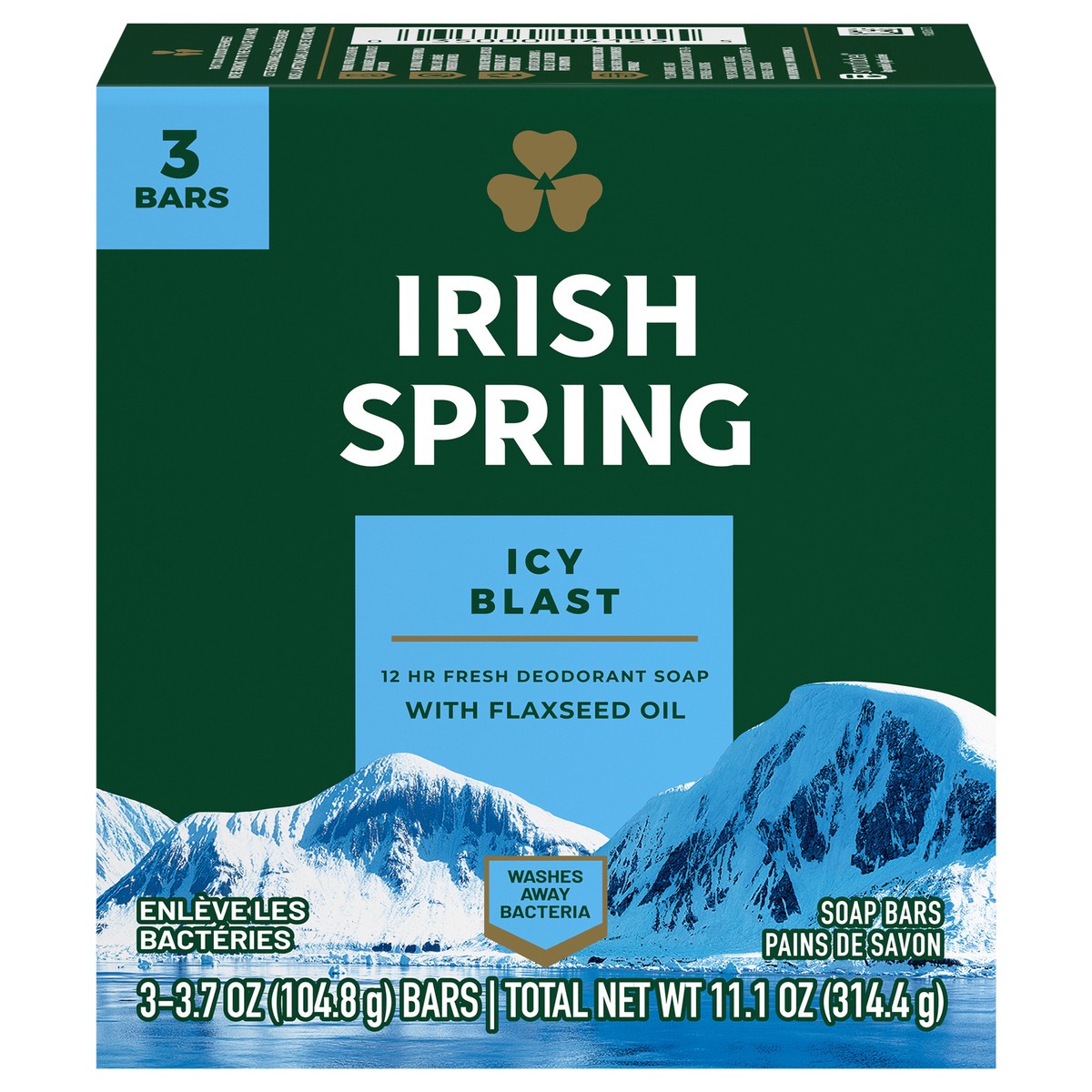 slide 1 of 7, Irish Spring Icy Blast Deodorant Bar Soap for Men, Feel Fresh All Day, 3.7 Oz., 3 Pk., 3 ct