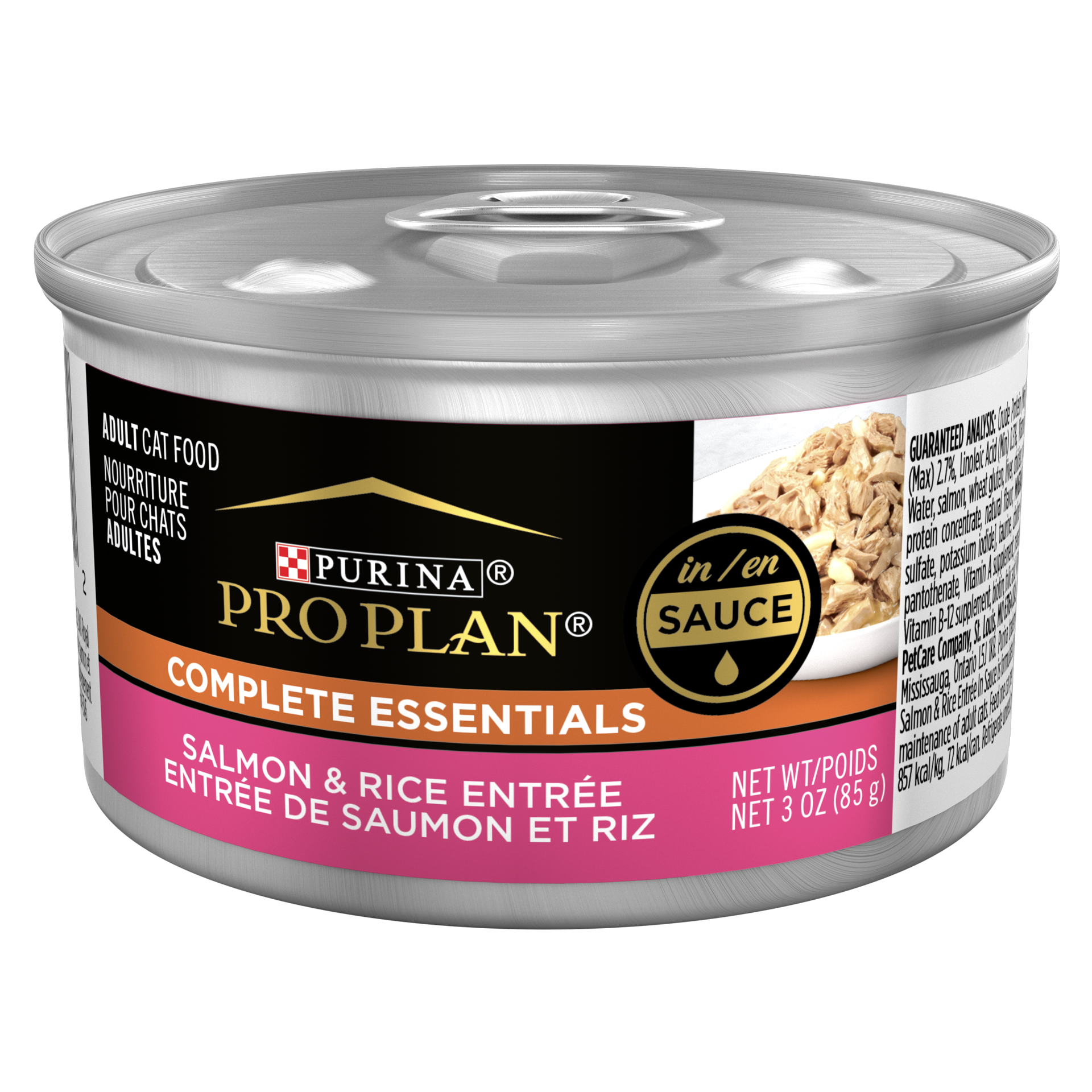 slide 1 of 2, Pro Plan Purina Pro Plan Gravy, Pate, High Protein Wet Cat Food, Complete Essentials Salmon and Rice Entree in Sauce, 3 oz