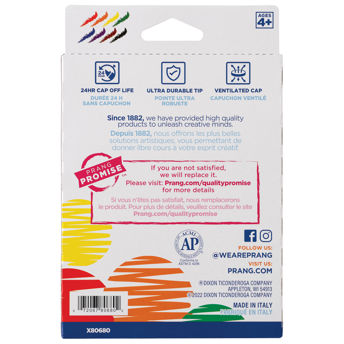 slide 2 of 2, PRANG Washable Art Markers, Bullet Tip, Assorted Colors, 8 Count, 8 ct