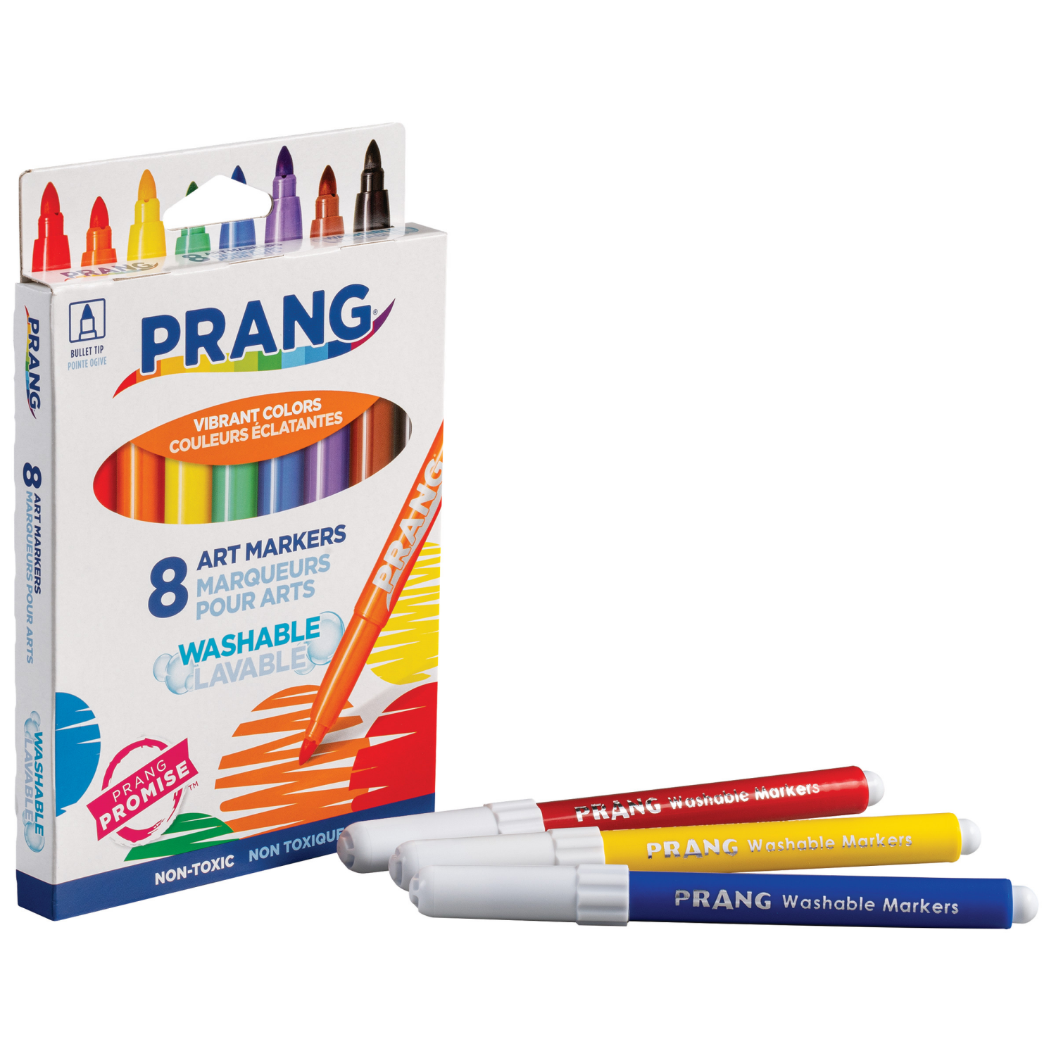 slide 1 of 2, PRANG Washable Art Markers, Bullet Tip, Assorted Colors, 8 Count, 8 ct