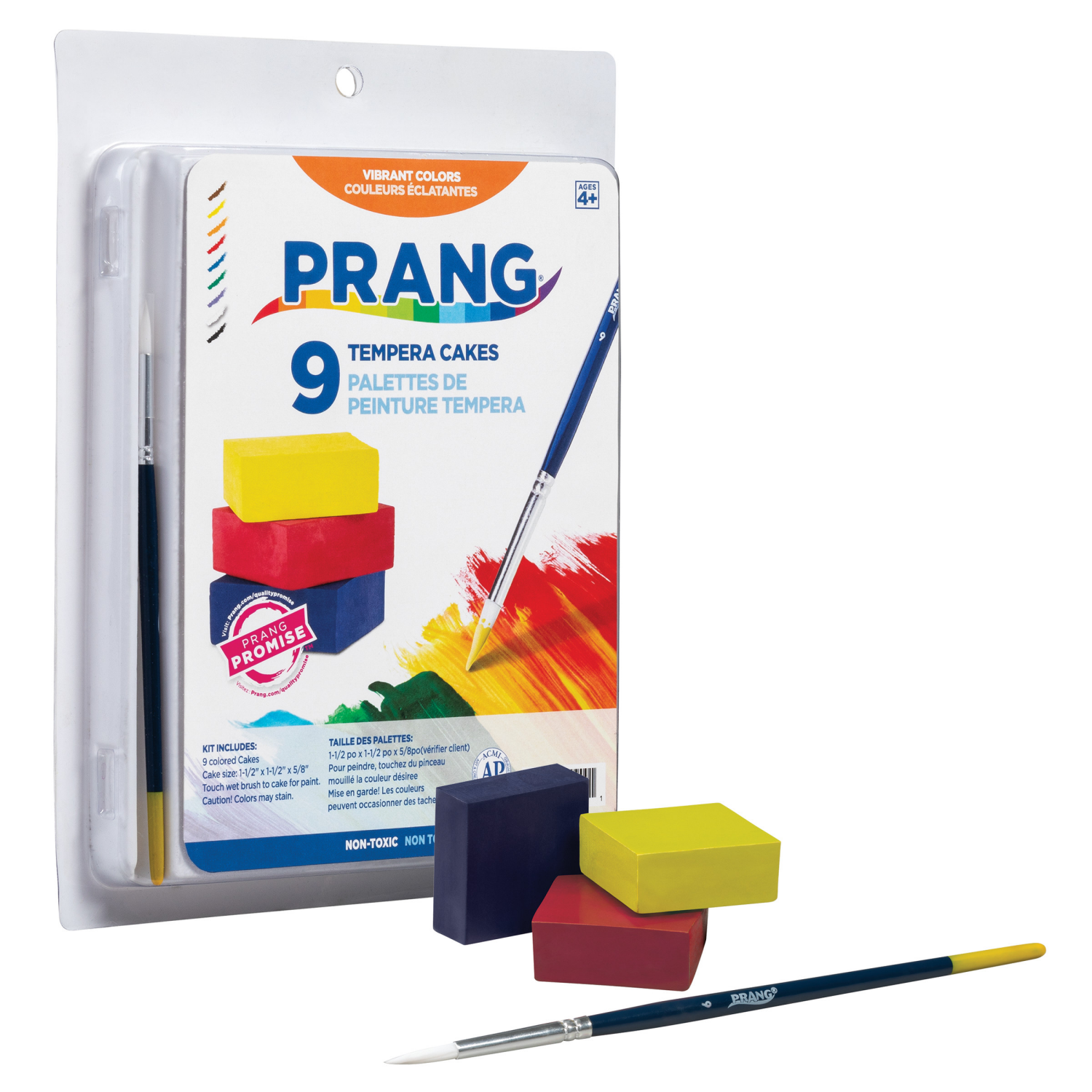 slide 1 of 4, PRANG Tempera Cake Set With Brush, 9 Assorted Colors, 1 Count, 9 ct