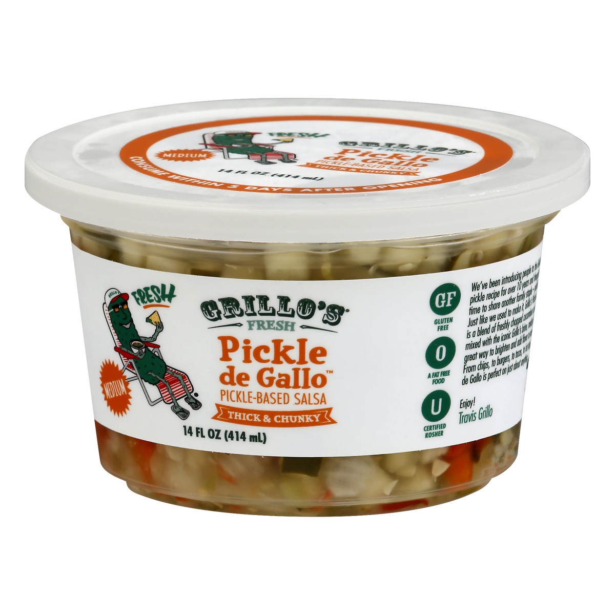 slide 7 of 13, Grillo's Pickles Grillo's Fresh Medium Pickle De Gallo Pickle-based Salsa, 14 oz