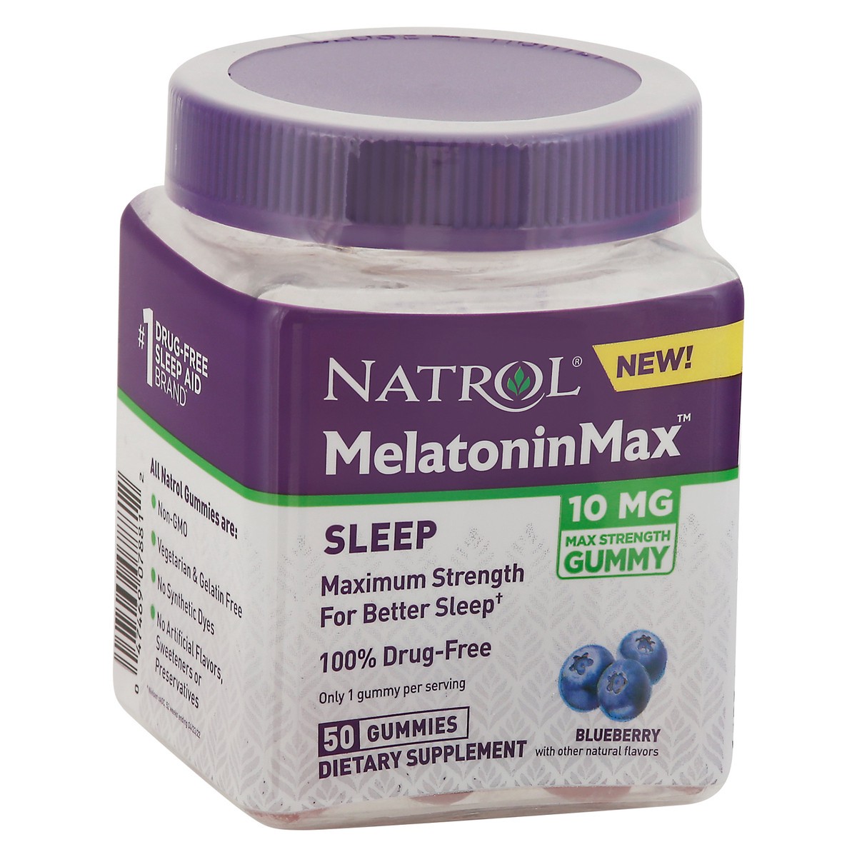 slide 5 of 9, Natrol 10mg per Gummy MelatoninMax Blueberry Flavor, 50 ct