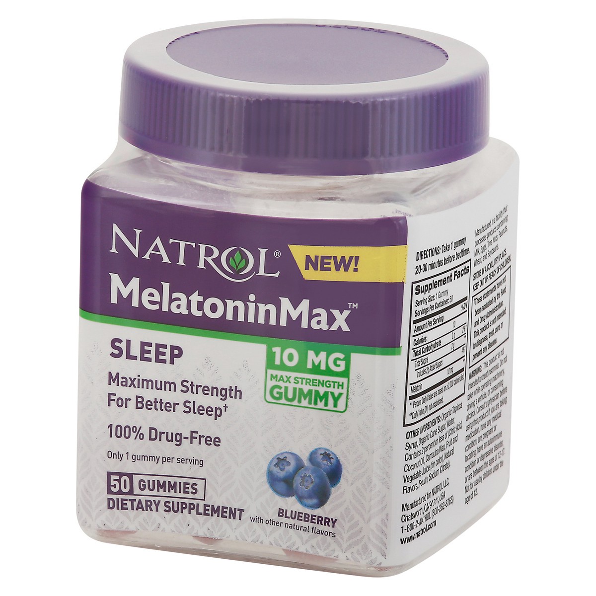 slide 7 of 9, Natrol 10mg per Gummy MelatoninMax Blueberry Flavor, 50 ct