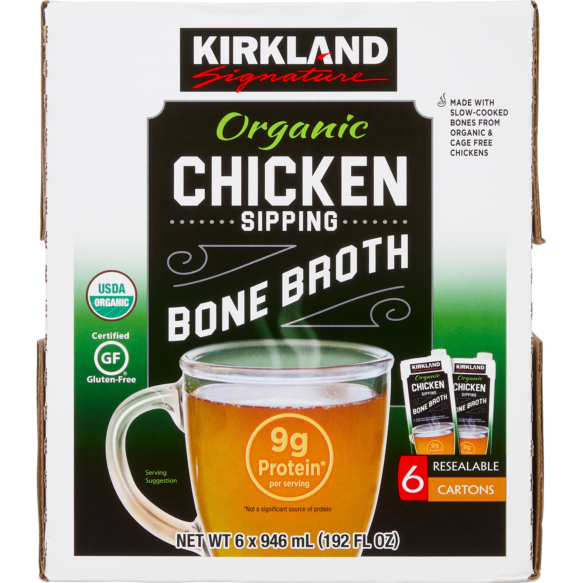 slide 1 of 3, Kirkland Signature Organic Chicken Bone Broth, 32 oz
