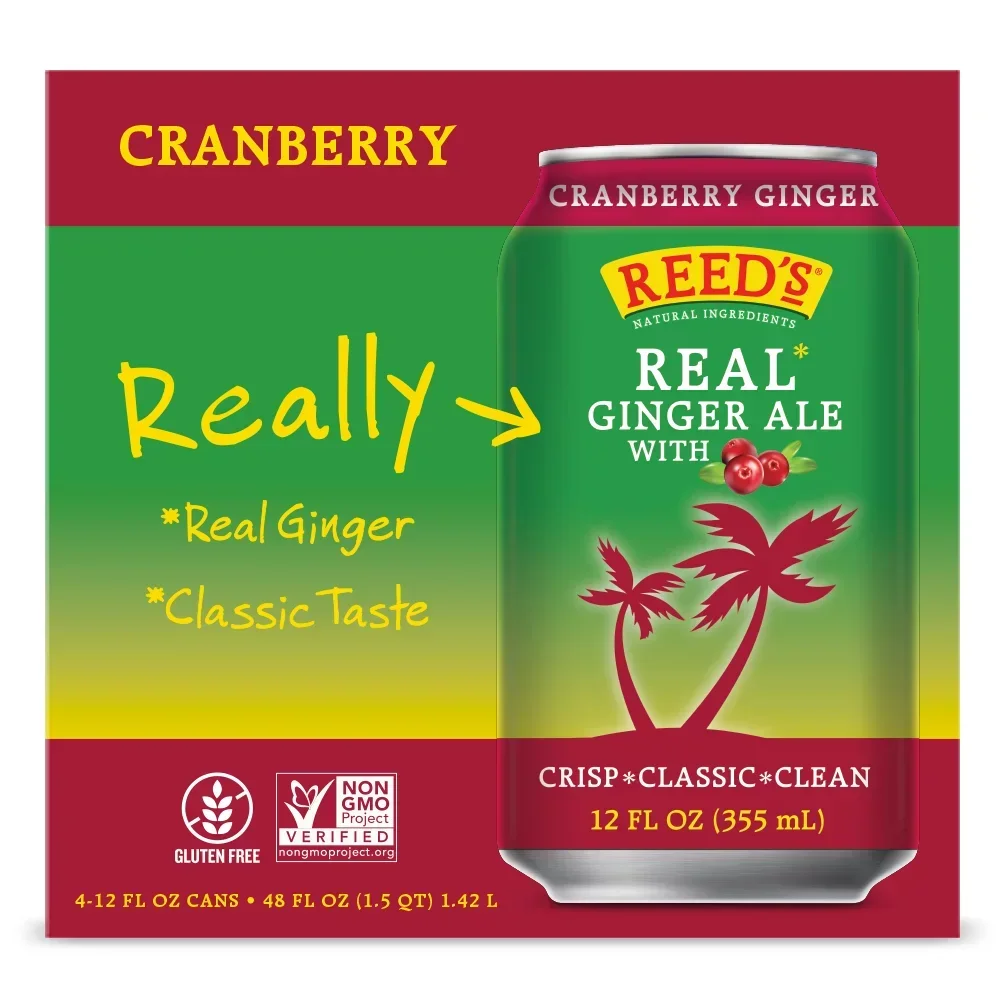 slide 1 of 1, Reed's Real Ginger Ale with Cranberry - 4 pk Cans, 12 oz