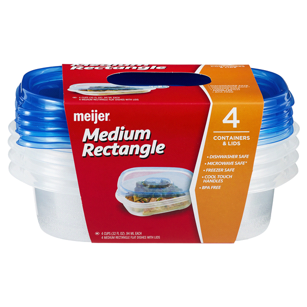 slide 1 of 2, Meijer Storage Container, Rectangle, 4 ct, 32 oz