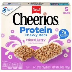 Cheerios Protein Chewy Bars, Snack Bars, Mixed Berry, 5 Ct, 6.35 oz