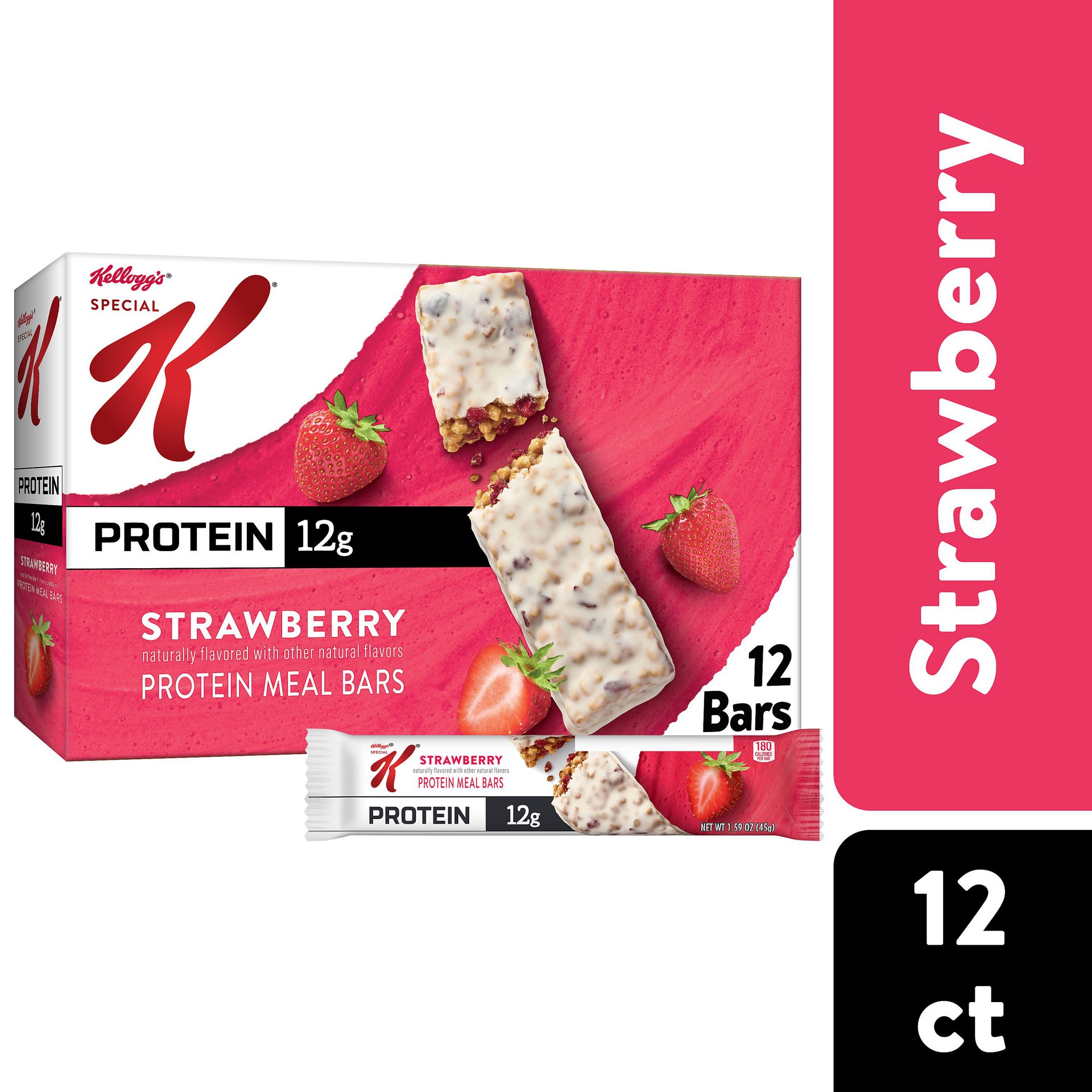 slide 1 of 5, Special K Bar Protein Meal Bars, 12g Protein Snacks, Meal Replacement, Value Size, Strawberry, 19oz Box, 12 Bars, 19 oz