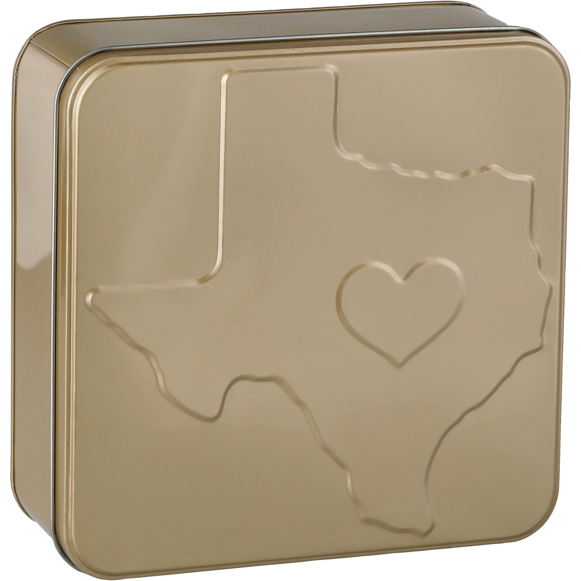 slide 1 of 1, our goods Cookie Tin Texas Heart - Gold, 9ftft