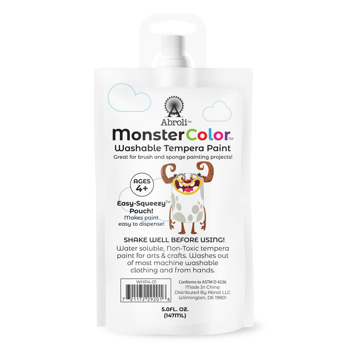 slide 2 of 2, Abroli Monster Color 5oz White Washable Tempera Paint Pouch, 5 oz