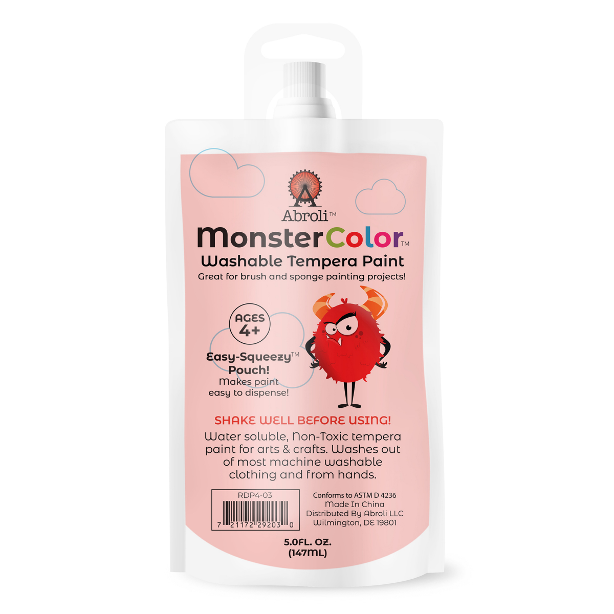 slide 2 of 2, Abroli Monster Color 5oz Red Washable Tempera Paint Pouch, 5 oz