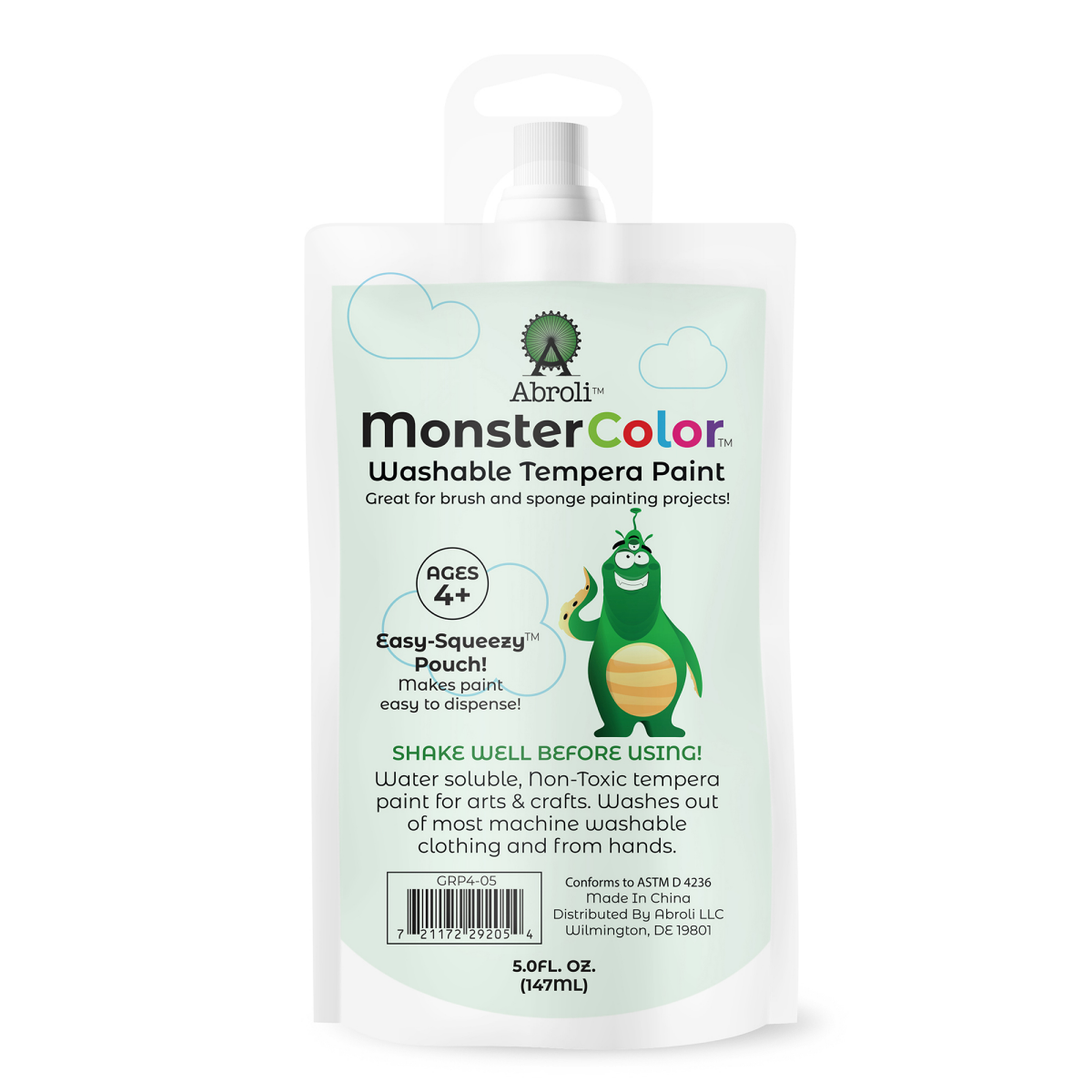 slide 2 of 2, Abroli Monster Color 5oz Green Washable Tempera Paint Pouch, 5 oz