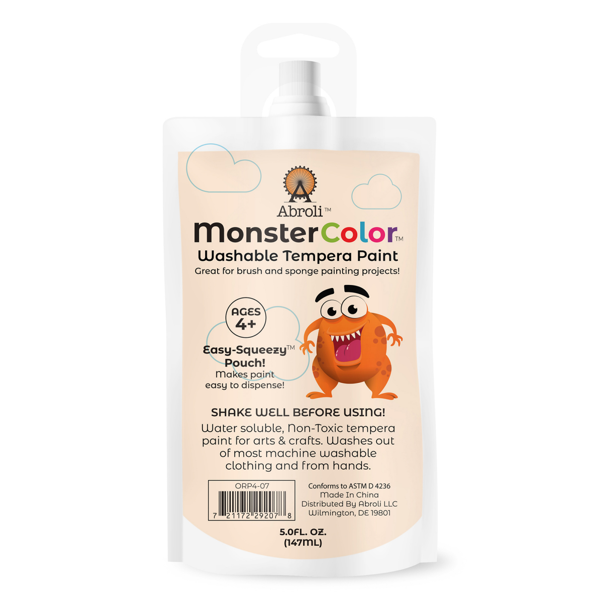 slide 2 of 2, Abroli Monster Color 5oz Orange Washable Tempera Paint Pouch, 5 oz