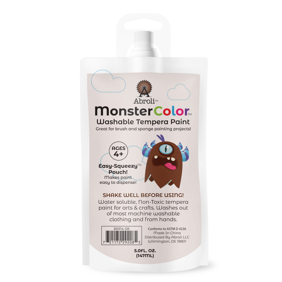slide 2 of 2, Abroli Monster Color 5oz Brown Washable Tempera Paint Pouch, 5 oz
