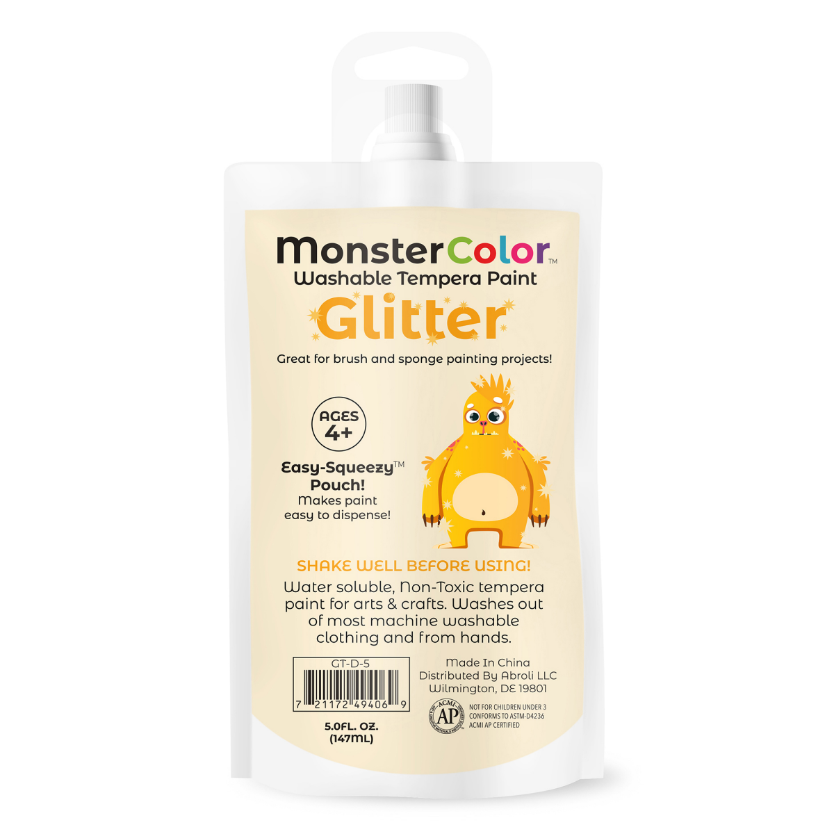 slide 2 of 2, Abroli Monster Color 5oz Glitter Gold Washable Tempra Paint Pouch, 5 oz