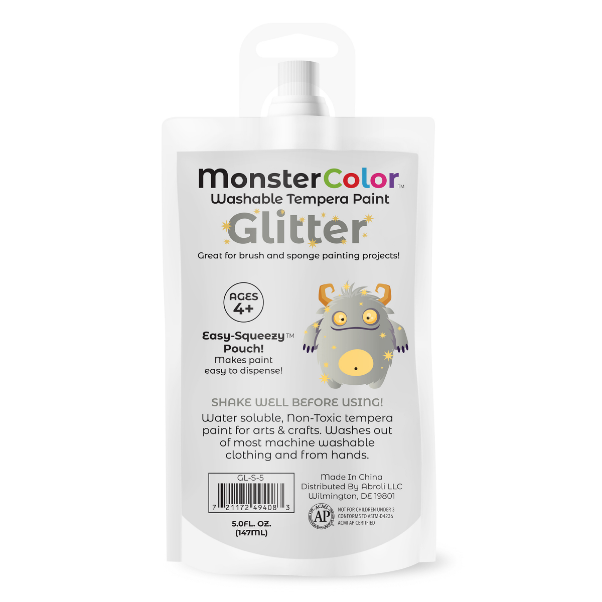 slide 2 of 2, Abroli Monster Color 5oz Glitter Silver Washable Tempra Paint Pouch, 5 oz