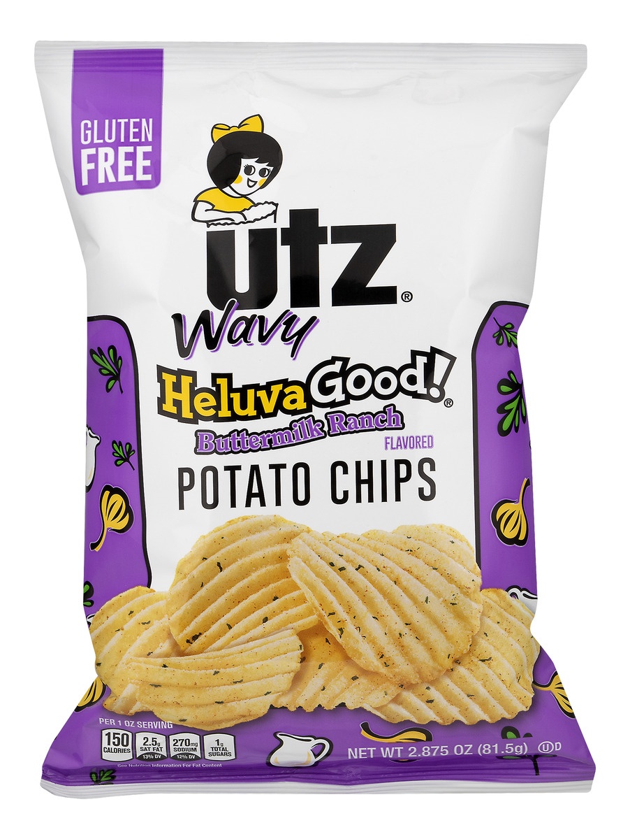 slide 1 of 1, Utz Heluva Good! Wavy Buttermilk Ranch Potato Chips, 2.8 oz