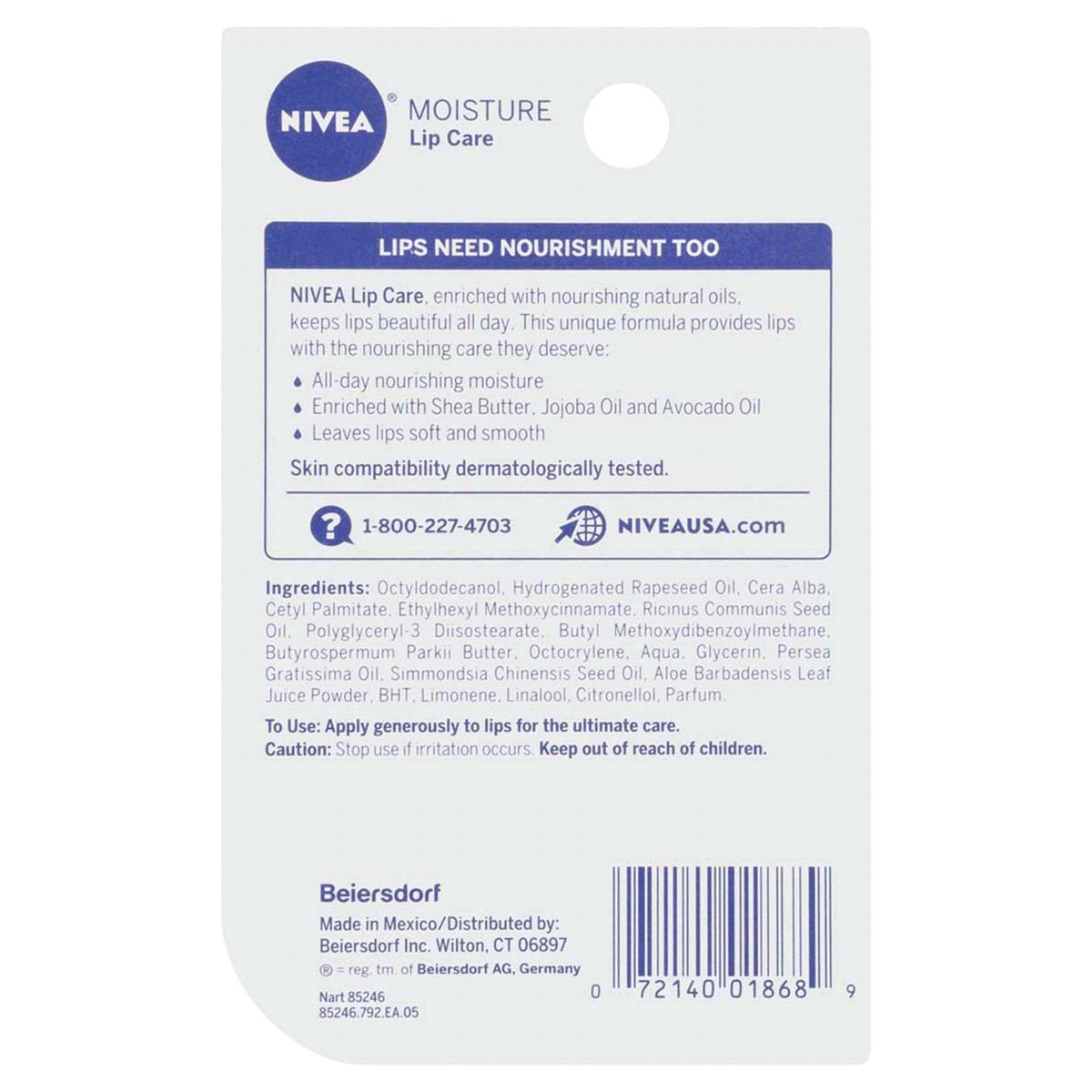 slide 2 of 2, NIVEA Moisture Lip Care, Lip Balm Stick with Shea Butter, 0.17 Oz, Pack of 2, 2 ct